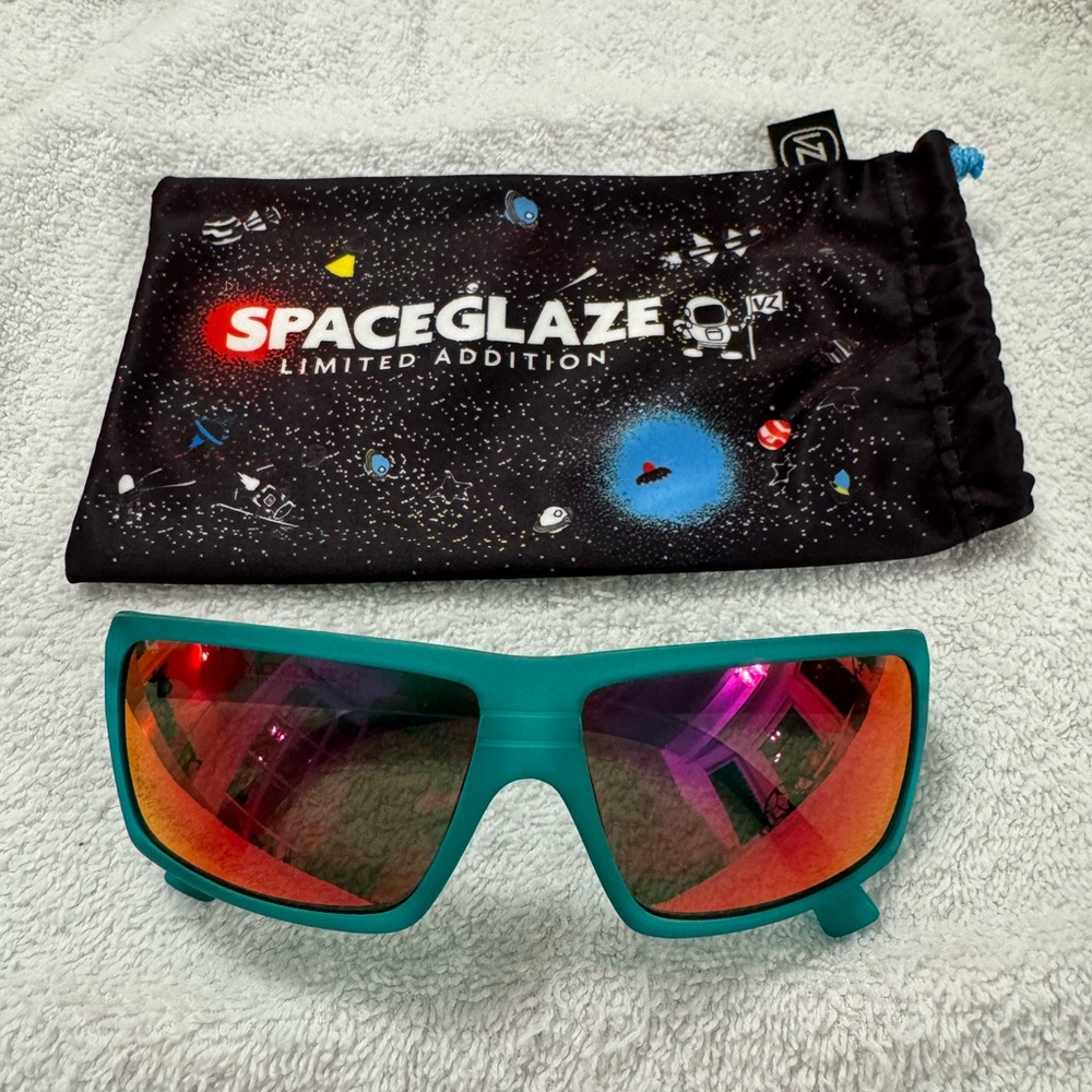 SpaceGlaze Teal Sunglasses with Red Lenses